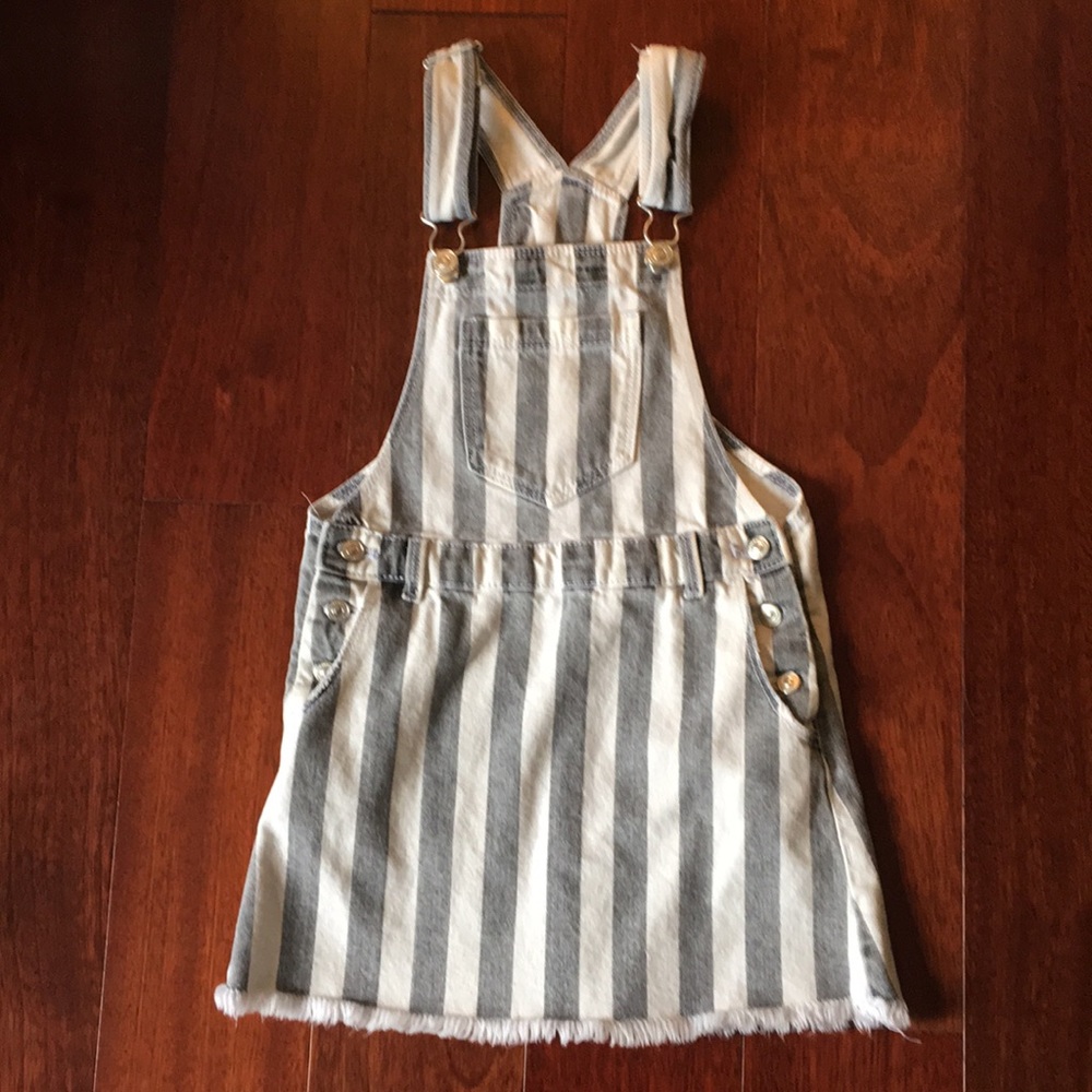 Zara black/white denim striped overalls dress